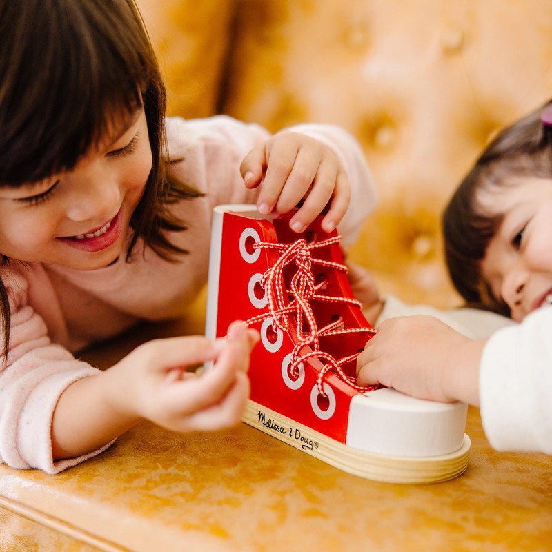 Melissa & Doug Deluxe Wood Lacing Sneaker - Learn to