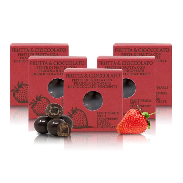 Pépites de Fruits à la Fraise Enrobées de Chocolat Noir 66%, Pralines aux Fruits et au Chocolat - 60g (lot de 5 pièces)