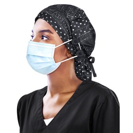 Large Satin Scrub Cap for Ponytail Women Silk Nurse Work Bonnet for Long Braids Hair Head Cover Black White