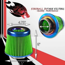 SpitFire Tuning 3" Reusable High Flow Performance Cold Air Intake Filter Kit Green For Smart