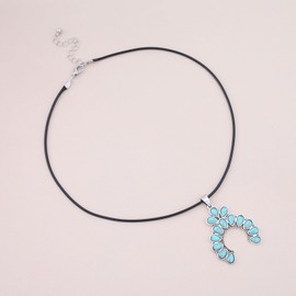 Zeshimb Boho Turquoise Choker Necklace Turquoise Beaded Geometric Pendant Necklace Black Wax Rope Cord Turquoise Crescent Necklace Ethnic Jewelry for Women and Girls, Zinc, No Gemstone