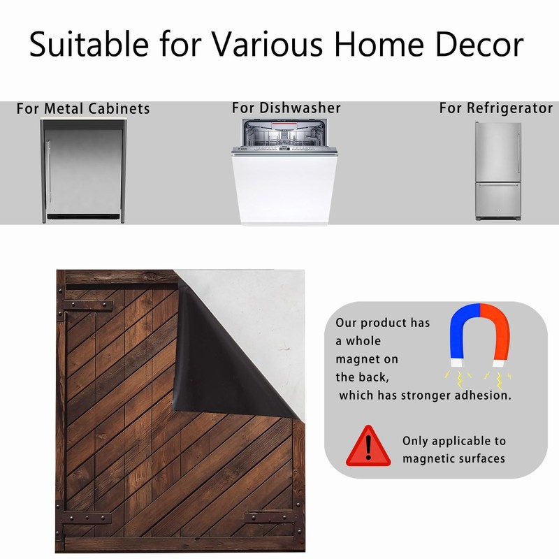 Dishwasher Magnet Cover Brown Wood Look, Waterproof Magnetic Dishwasher Cover