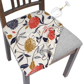 SearchI Fundas de Asiento Impermeables para sillas de Comedor Impresa, Paquete de 4 Fundas de Asiento de Silla de Comedor, Fundas de Asiento de Silla de Cocina (Flor Naranja)