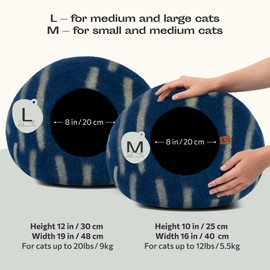 MEOWFIA Cat Cave – Premium Felt Cat Bed for Indoor Cats, Handmade 100% Merino Wool (Vivid Shades) (Medium, Deep Azure)