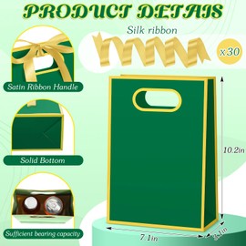 Kolldenn 30 Pcs Thank You Gift Bags with Handles 10.2 x 7.1 x 3.2 Inch Elegant Party Favor Bags with Ribbon Bow for Wedding Bridal Birthday Bridesmaid Holiday Party Supplies(Green)