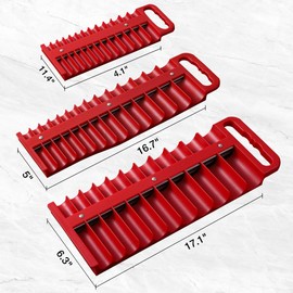 Reniteco Magnetic Socket Organizer Set, 3 Pcs Red Portable Heavy Duty Socket Rail - Set: 1/4-Inch x 22 Pallets, 3/8-Inch x 28 Pallets, 1/2-Inch x 26 Pallets, Hold 76 Sockets - Fit Shallow&Deep Sockets
