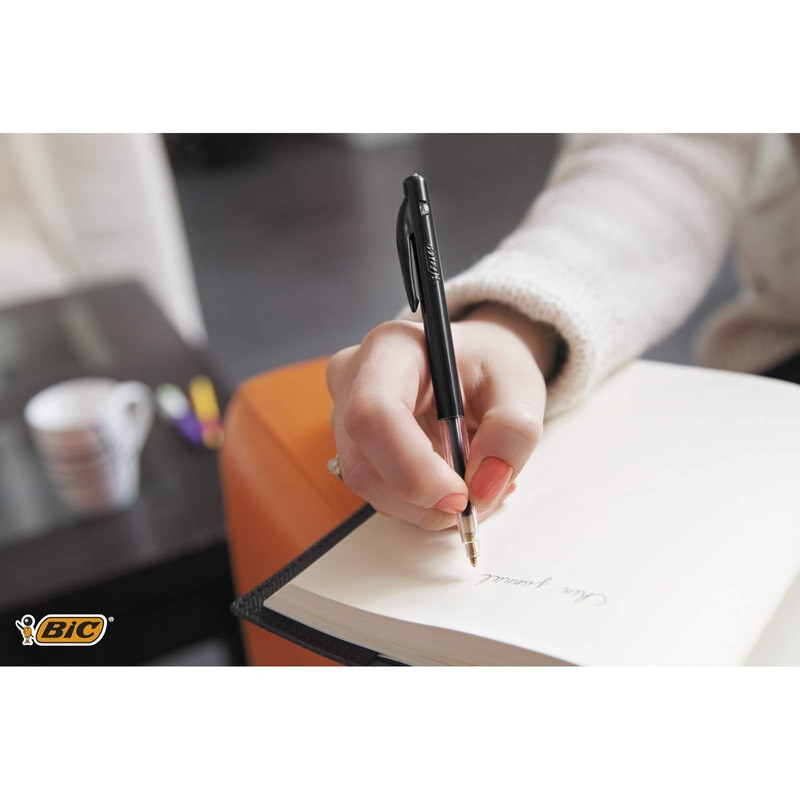 BIC Clic Retractable Ball Pens with Pocket Clip Medium Point