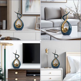 PlivBloom Gold Green Modern Sculpture Table Decorations, Ceramic Knick Knacks Statues for Living Room Decor, Tv Stand and Desk Decor, Suitable for Coffee Tables and Shelf Decorations, Great Gift Idea
