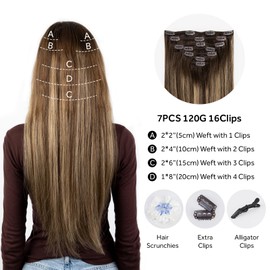 SoBeauty Clip in Hair Extensions Real Human Hair, Invisible Clip In Hair Extensions 100% Human Hair, Balayage Chocolate Brown to Caramel Blonde #4TP27/4 20Inch 120G 7PCS