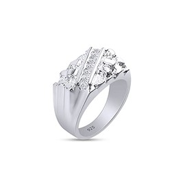 AFFY Signet Nugget Men's Ring Cubiz Zirconia In 14K White Gold Over Sterling Silver, Ring Size- 10