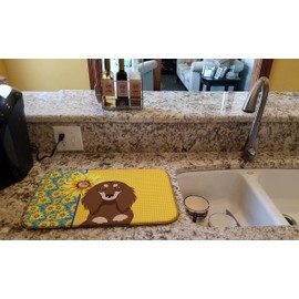 Caroline's Treasures WDK5388DDM Summer Sunflowers Longhair Chocolate and Cream Dachshund Dish Drying Mat Absorbent Dish Drying Mat Pad for Kitchen Counter Dish Drainer Mat for Countertop, 14 x 21", Mu