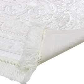 Modefa Luxury Velvet Prayer Rug with Prayer Beads | Soft Elegant Muslim Turkish Janamaz Sajada Carpet for Men and Women | Plain Solid Prayer Mat Ramadan Eid Gift - Paisley (Vanilla Creme)