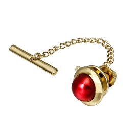 Round Tie Tack for Men with Chain, Gold Tie Tack Pin Wedding Business Accessories - Faceted Pearl in Rich