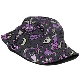 Magic Goth Spooky Gray Purple Gothic Witchy Bucket Hat Packable Breathable Sun Hats for Women Men Teens Unisex Summer Travel Beach Fisherman Cap