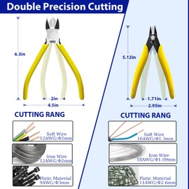 2/6/12 Pack Wire Cutters Set, 6" and 5" Ultra Sharp Flush Cutters, Carbon Steel Side Cutters for Jewelry Making, Electronics, 3D Prints,Crafting, Model Sprue, Zip Ties(6"+ 5", Yellow,2 Pack)
