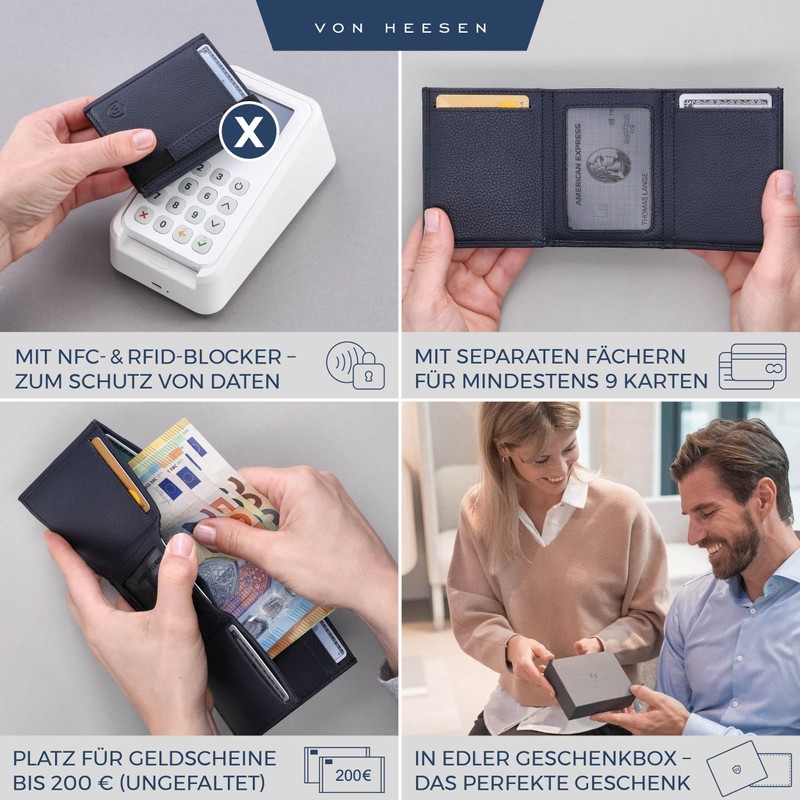 VON HEESEN slim wallet, darkblue, Without coin compartment