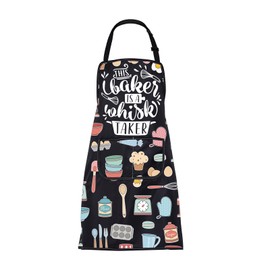 FUSTMW Funny Baking Aprons for Women with Pockets Baker Gifts Bakery Apron Cooking Kitchen Chef BBQ Housewarming Apron (Bakes Apron)