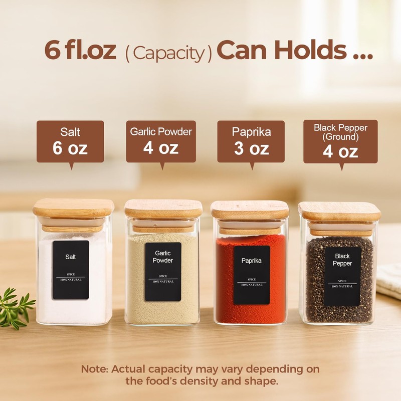 ComSaf 16Pcs Glass Spice Jars with Bamboo Lid, 6oz Airtight