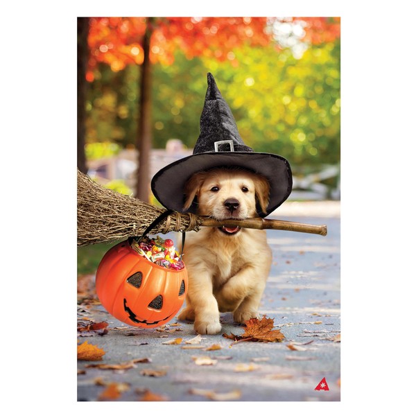 Evergreen Flag Goldens With Broom Halloween Garden Flags 12x18 Double