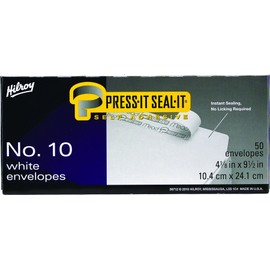 Hilroy No. 10 Press-It Seal-It Boxed Envelopes, 4-1/8 X 9-1/2-Inch, White, 50-Count (36712)