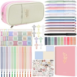 FEMBW Bible Study Supplies Kit for Women – Pink Bible Cover, Notebook, Tabs, Highlighters, Pens, Pen Case – Christian Gifts for Students, Beginners, BibleAccessories for Journaling