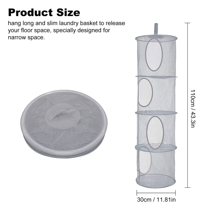 Hanging Mesh Storage Net, 4 Tier Compartments Foldable Hanging Soft