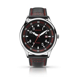 Sekonda Mens Black Leather Strap with Red Stitching Analogue Watch 1463