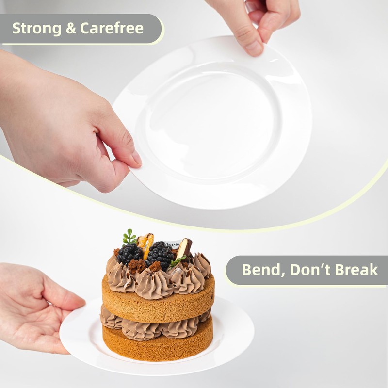 N9R 7 inch White Disposable Plastic Plates, 100PCS Dessert/Salad Plates