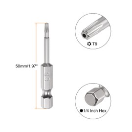 HARFINGTON 5Pcs Security Torx Bit 1/4" Hex Shank 2" Long Drill Bits T9 Torx Star S2 Steel Magnetic Tamper Resistant Screwdriver Bit