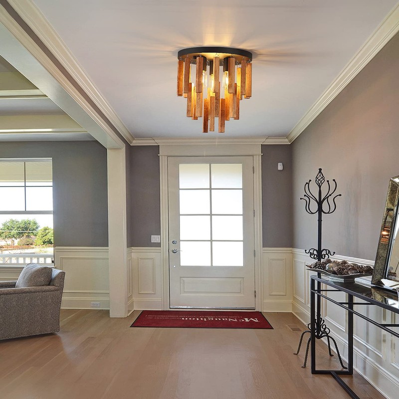 MOUJOE Wood Ceiling Light Fixture 3-Light Semi Flush Mount Light
