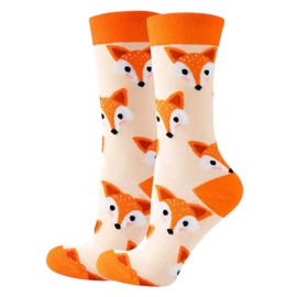 LYF STILE Fox Heads Funny Novelty Socks - Orange Cotton Blend Gift Mens Womans UK Size 5-11 - 1 Pair