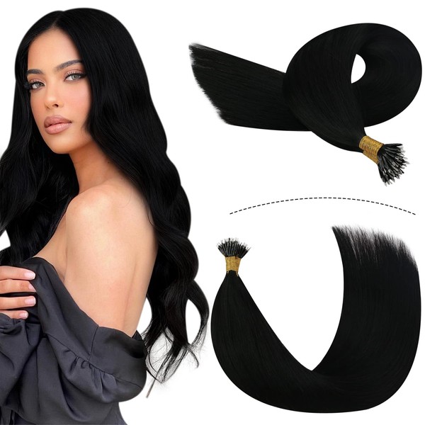 YoungSee Nano ring Extensions Real Hair Black #1 35 cm Afro Remy Nano Beads 50 g 1 g/s