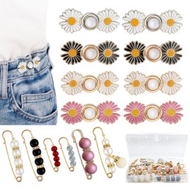 22 Pieces Pant Waist Tightener, 14 Set 10 Style Removable Jean Button Pins, Instant Jean Buttons for Loose Jeans, No Sewing Required Pants Clips for Waist