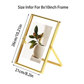 8x10 Luxury Gold Metal Frame Photo Display with Double-Layer Glass Panel, U-Shaped Metal Arm Stand for Home, Office, Restaurant & Wedding Decor - Durable Sturdy Design, Easy Installation, Perfect Festive Gift for Friends & Family