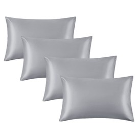 Yorkshire Bedding Satin Pillow Cases 4 Pack – Luxurious Grey Pillowcases For Hair and Skin Standard Size with Envelope Closure Hypoallergenic 50 x 75 cm