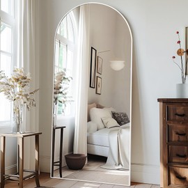 MELOMOIR 76"x34" Arched Oversized Mirror Full Length, Free Standing Leaning or Hanging, Thin Aluminum Frame, Tempered Glass, Suitable for Living Room Bedroom Cloakroom Hallway Home Gym, White