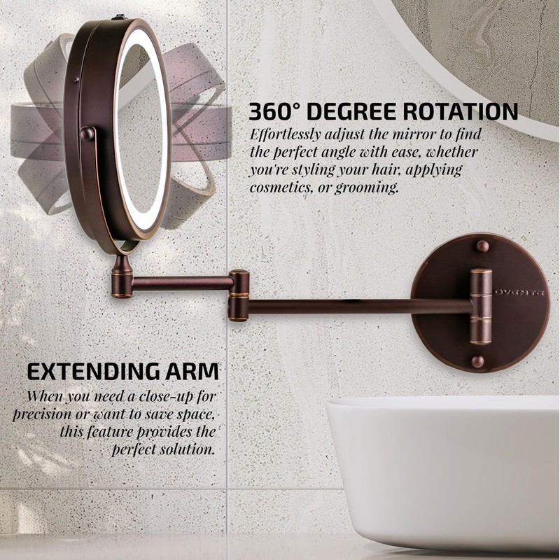 OVENTE Wall Mounted Lighted Makeup Mirror, 7" Double Sided 1X/10X