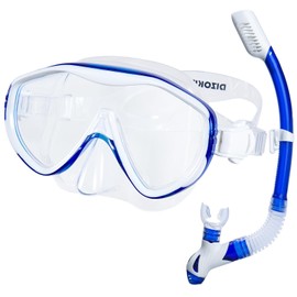Dizokizo Snorkel Set Adults Snorkel Mask Panoramic View Anti-Leak Anti-Fog Diving Mask Adjustable Straps for Snorkeling Scuba Swimming Diving Blue