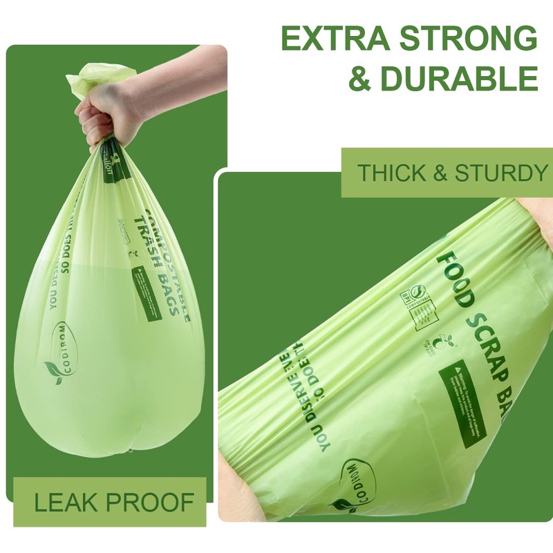 Codirom 100% Compostable Trash Bags, 13 Gallon, 49.2 Liter, 0.91