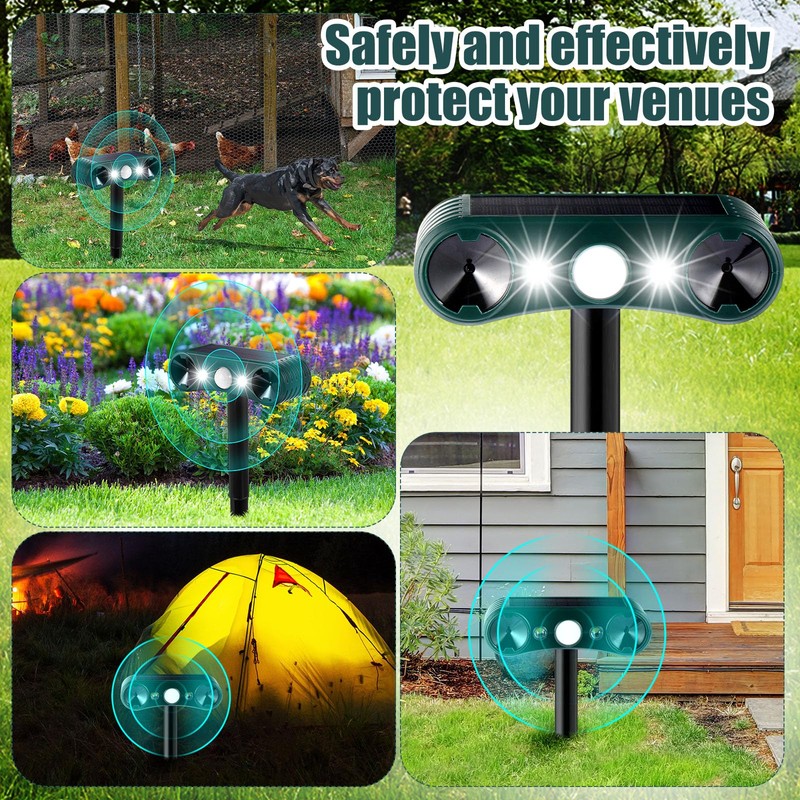 Qualirey 2 Pcs Solar Nocturnal Ultrasonic Light Animal Repeller Outdoor
