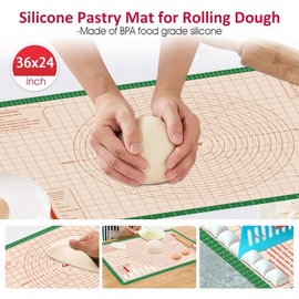 Silicone Pastry Mat 36 x 24 Inch - Larger Silicone Baking Pastry Mat for Rolling Dough,Non Slip Silicon Dough Sheet Mat with Measurement,Perfect for Making Pie,Pizza(Green)