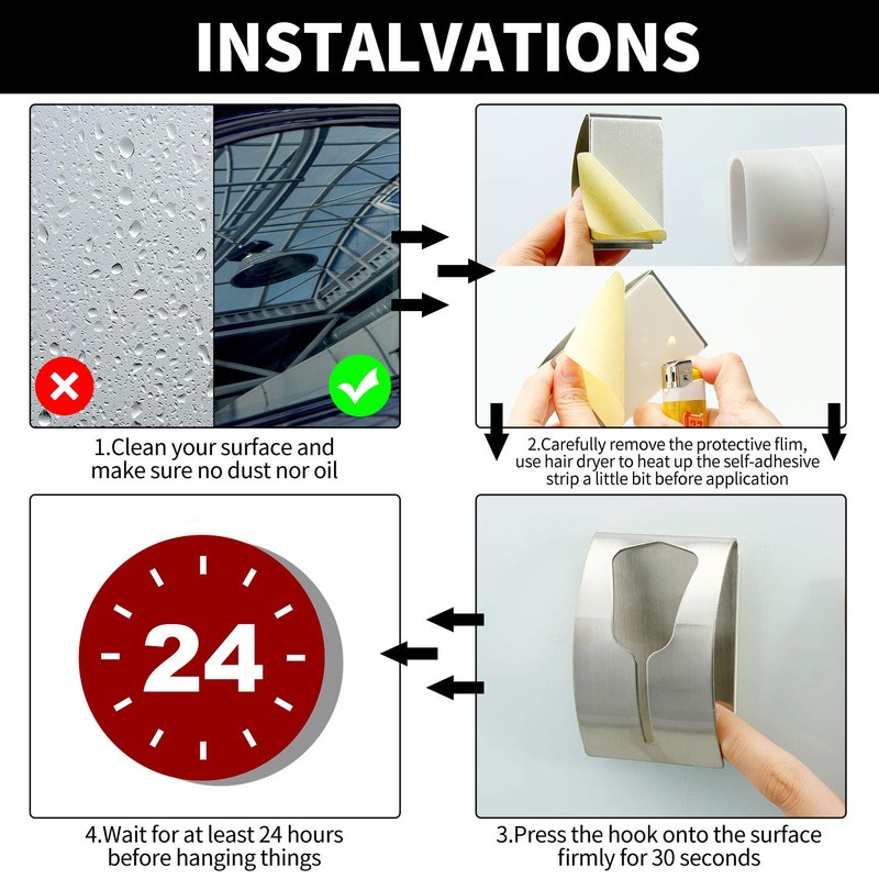 Boao 4 Pieces Self Adhesive Hand Towel Hook Holder Grabber