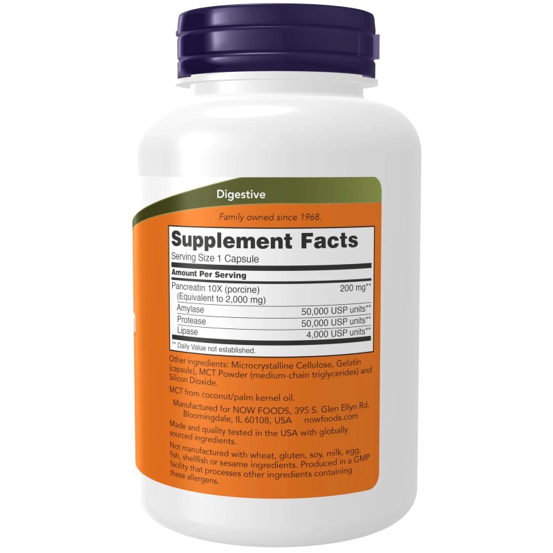 NOW Supplements Pancreatin Digestive Enzymes 250 Count Gluten Soy Dairy