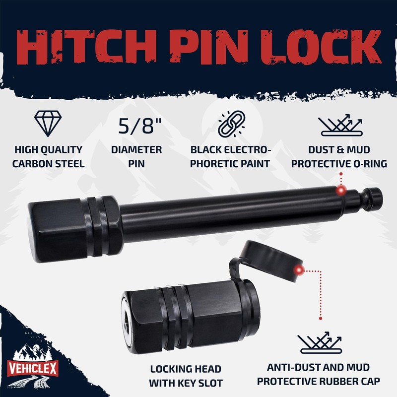 Vehiclex Hitch Pin Locks for 2" Trailer Receivers (4 Keyed