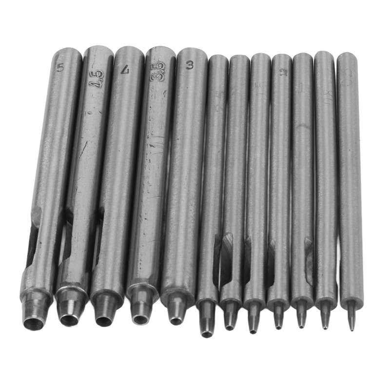 12pcs Leather Hole Punch Cutter 0.5‑5mm Hollow Punch Set for