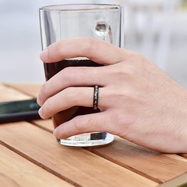 VAKKI Tungsten Carbide Opal Rings for Men Women 4mm Domed Black Wedding Bands Size V 1/2