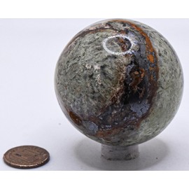 2.1" 195g Chrysoprase w/Inclusions Carved Sphere Polished Natural Chalcedony Gemstone Crystal Mineral Collectible Ball - Madagascar + Stand
