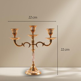 House of Wemy Candelabra Elegant Three-Arm Brass Mother of Pearl Candle Holder for Taper Candles for Home Decor, Bedroom, Living Room Decor, Table Centerpieces & Festival Decoration (22x22 cm)