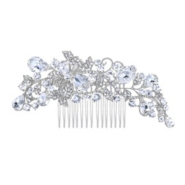 Flyonce Austrian Crystal Elegant Wedding Party Leaf Hair Comb Clip Clear Silver-Tone