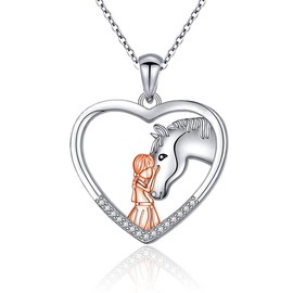 SCJJZ Women's necklace, women's necklace, gifts for girlfriend, gifts for mum, love girls and horse necklace, female simple two-tone girl and horse clavicle chain